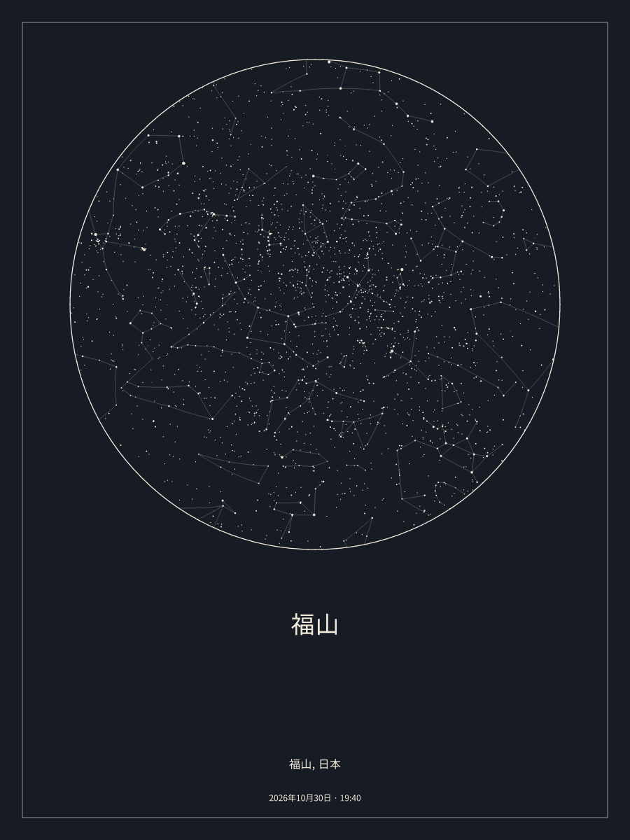2026年10月30日 19:40の福山の夜空を描いた星図