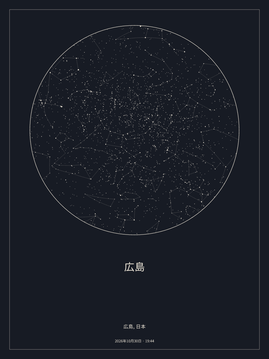 2026年10月30日 19:44の広島の夜空を描いた星図