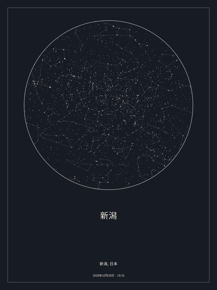 2026年10月30日 19:16の新潟の夜空を描いた星図