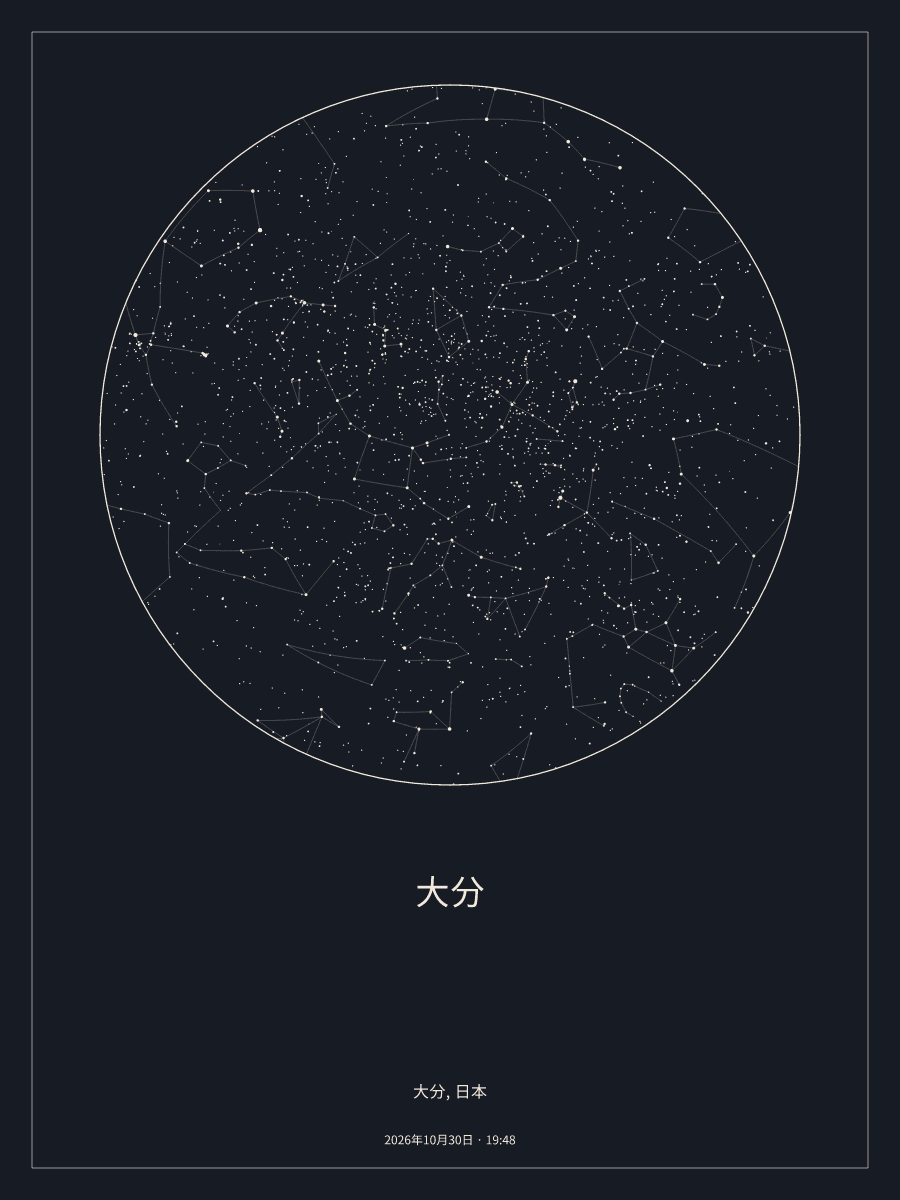 2026年10月30日 19:48の大分の夜空を描いた星図