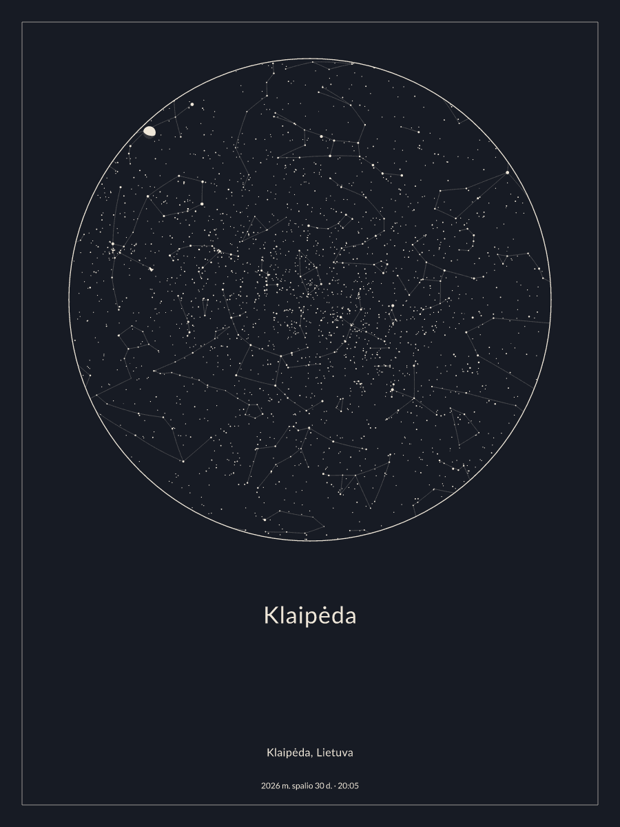 Nakties dangaus schema: Klaipėda, 2026 m. spalio 30 d., 20:05