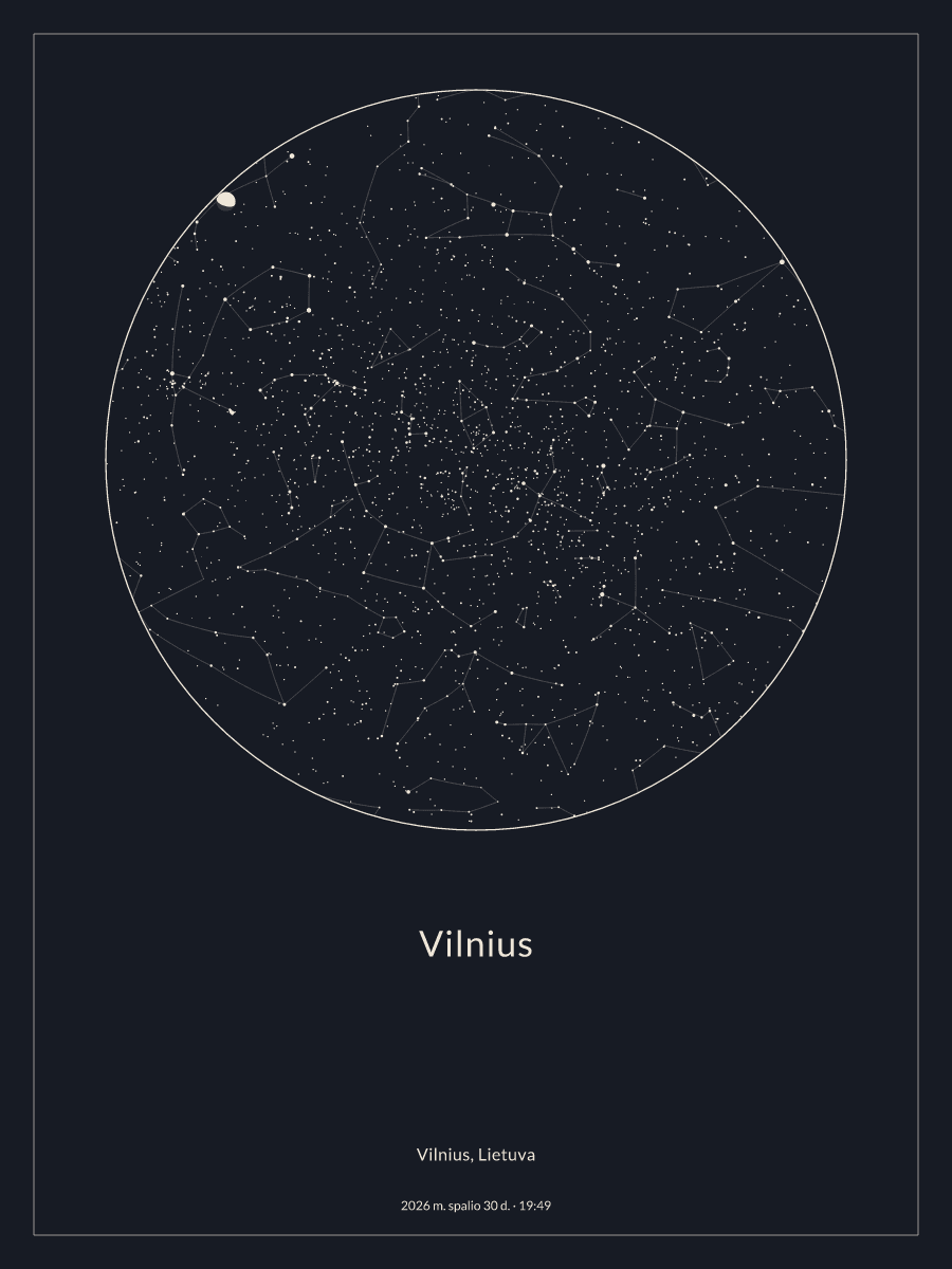 Nakties dangaus schema: Vilnius, 2026 m. spalio 30 d., 19:49