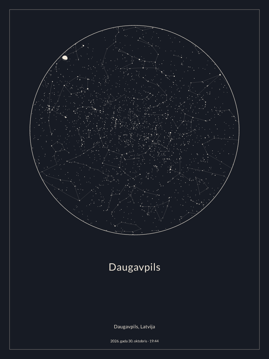 Nakts debesu karte virs vietas „Daugavpils“ izvēlētajā datumā (2026. gada 30. oktobris), plkst. 19:44