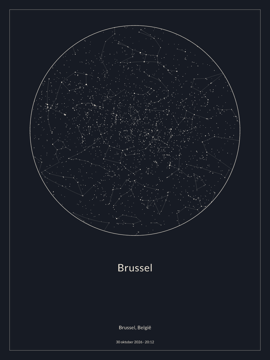 Hemelkaart van de sterrenhemel boven Brussel om 20:12 op 30 oktober 2026