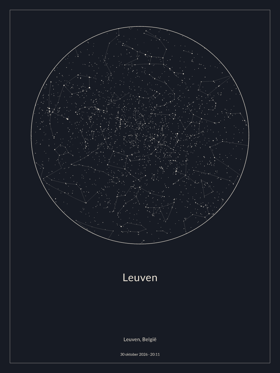 Hemelkaart van de sterrenhemel boven Leuven om 20:11 op 30 oktober 2026