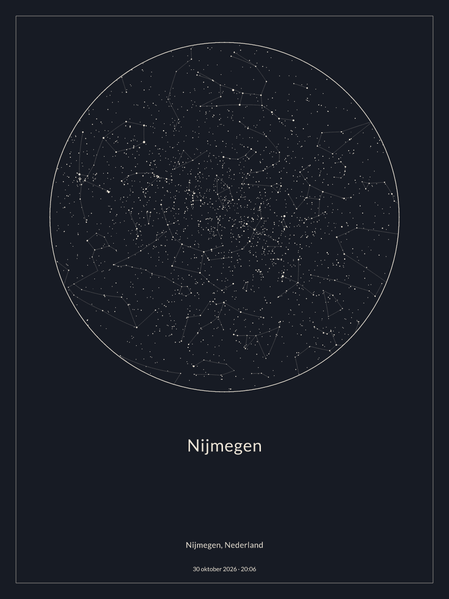 Hemelkaart van de sterrenhemel boven Nijmegen om 20:06 op 30 oktober 2026