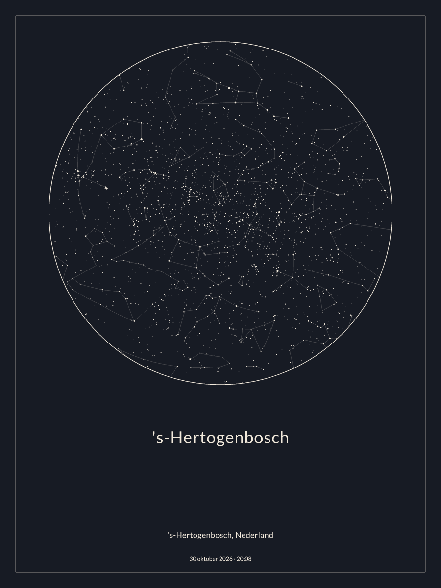 Hemelkaart van de sterrenhemel boven 's-Hertogenbosch om 20:08 op 30 oktober 2026