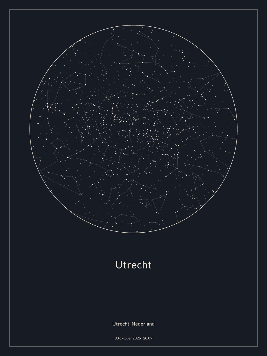 Hemelkaart van de sterrenhemel boven Utrecht om 20:09 op 30 oktober 2026