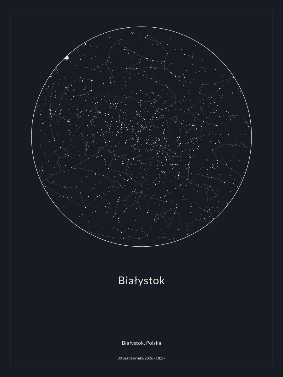 Białystok: Mapa nocnego nieba, godz. 18:57, 30 października 2026