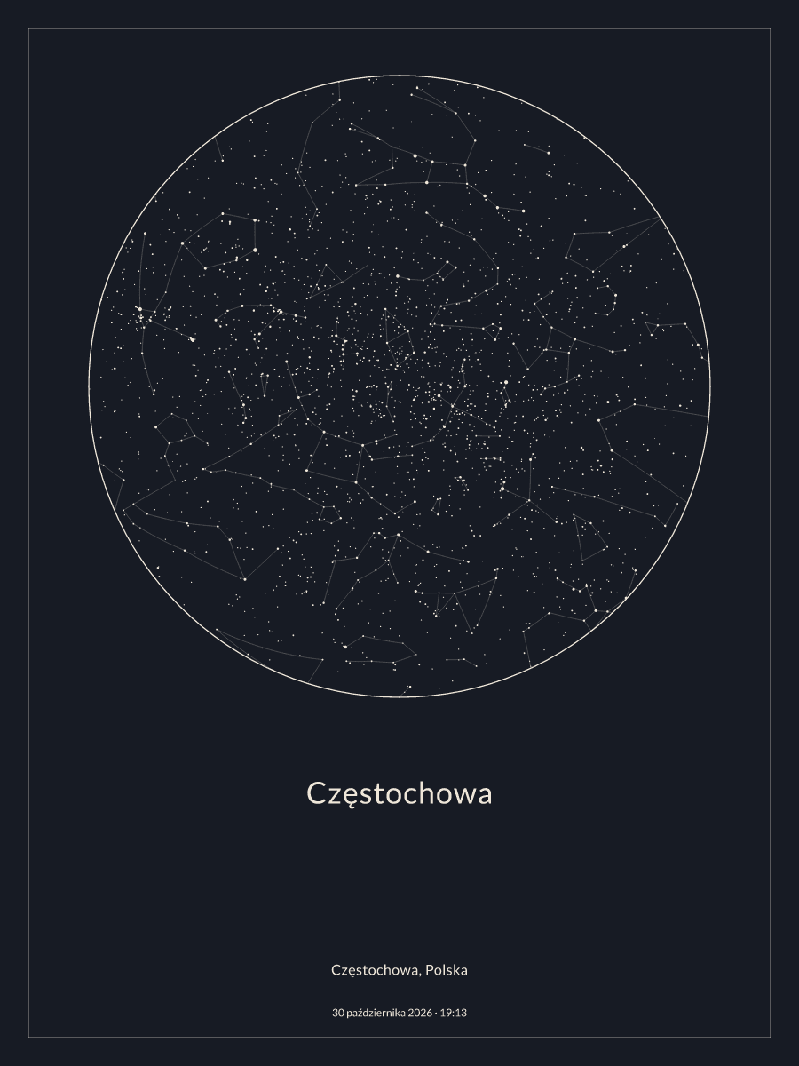Częstochowa: Mapa nocnego nieba, godz. 19:13, 30 października 2026