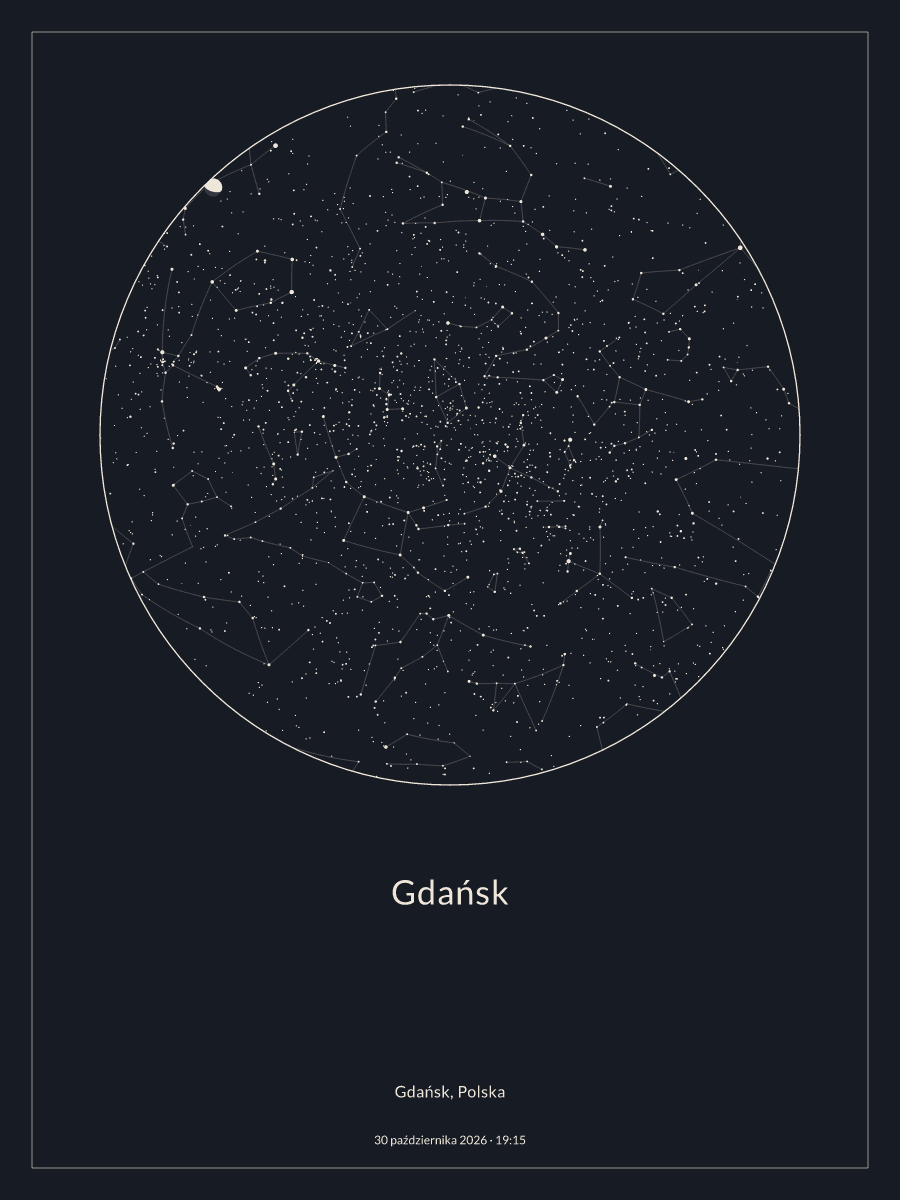 Gdańsk: Mapa nocnego nieba, godz. 19:15, 30 października 2026