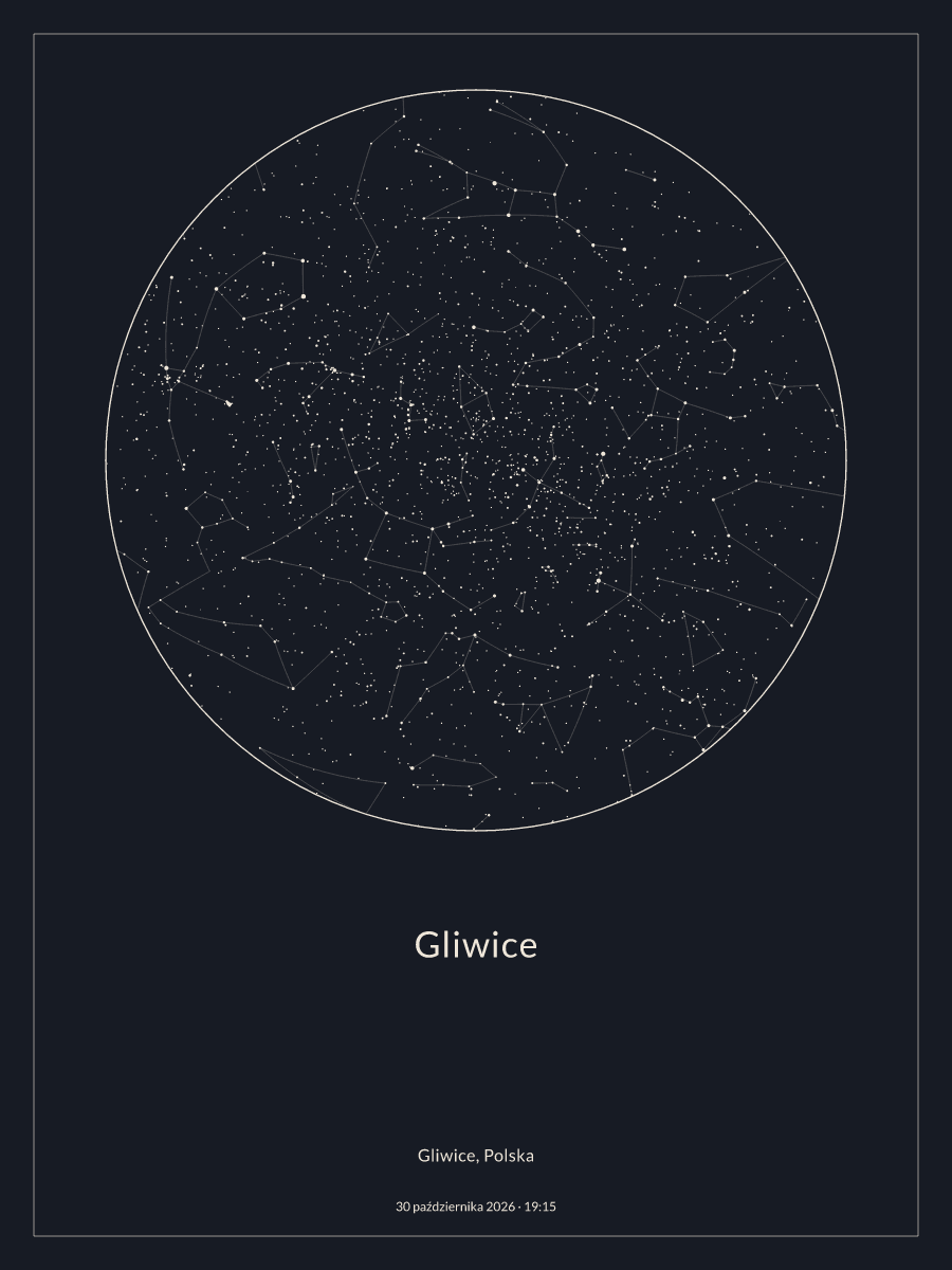 Gliwice: Mapa nocnego nieba, godz. 19:15, 30 października 2026