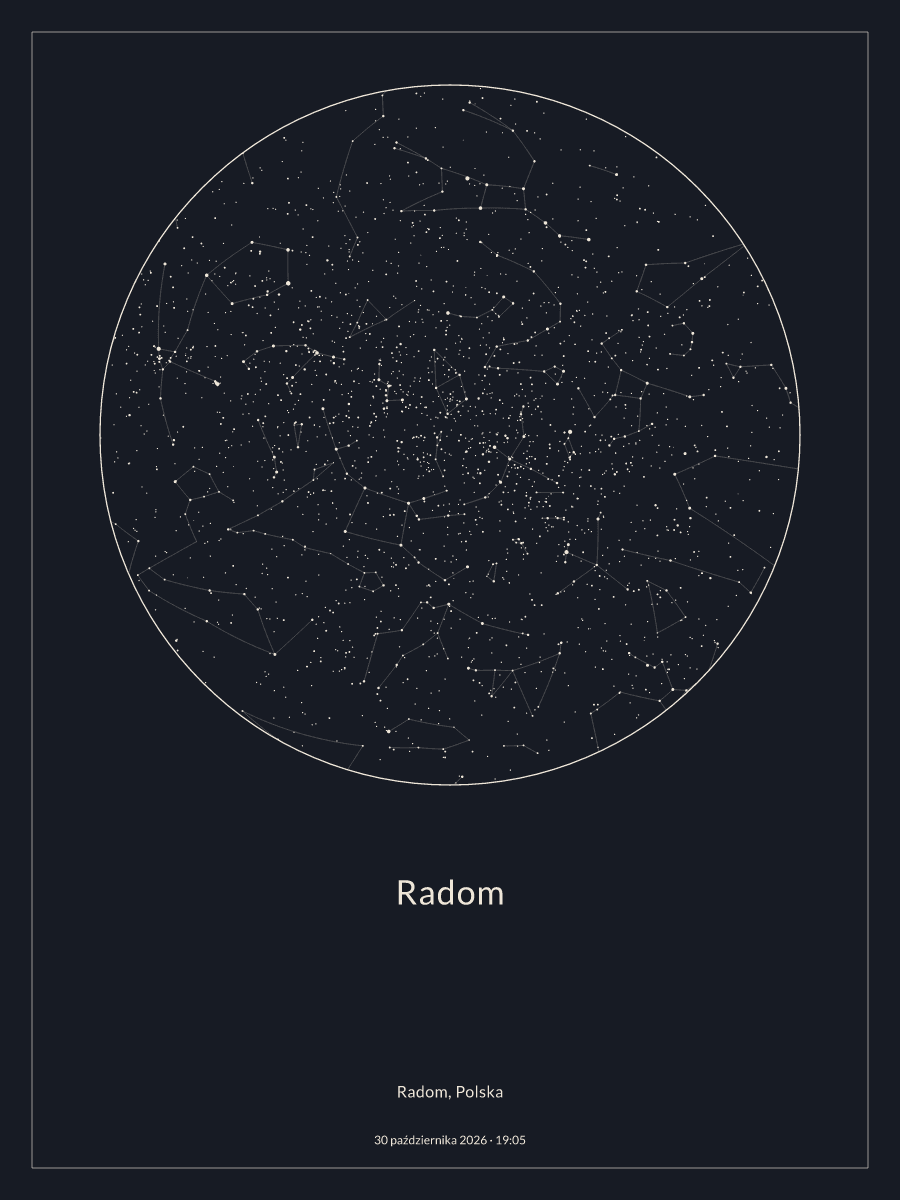 Radom: Mapa nocnego nieba, godz. 19:05, 30 października 2026