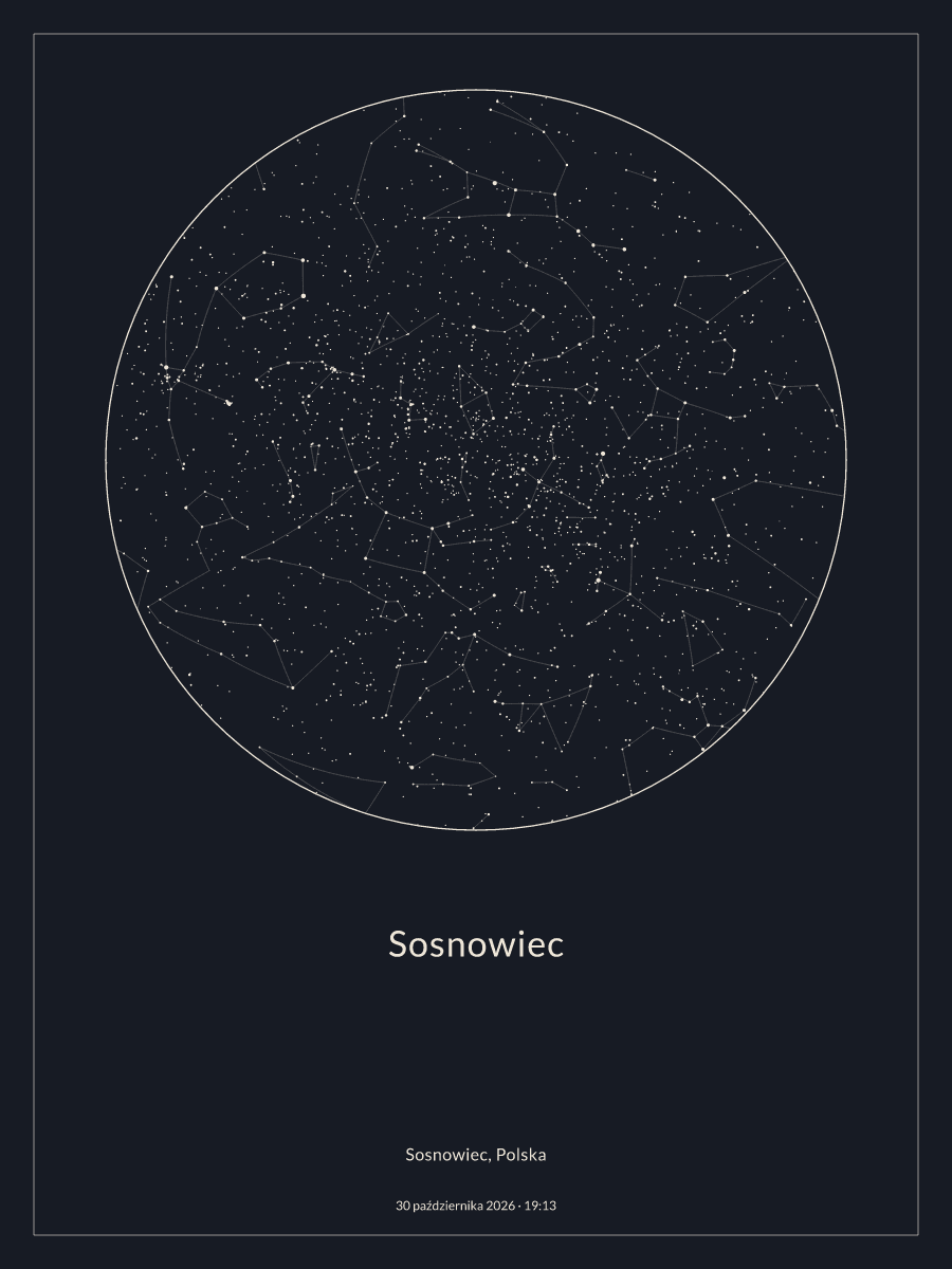 Sosnowiec: Mapa nocnego nieba, godz. 19:13, 30 października 2026