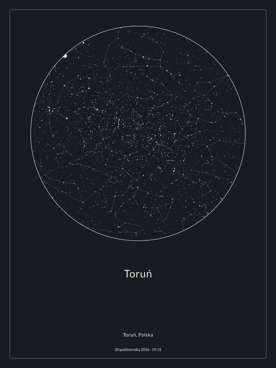 Toruń: Mapa nocnego nieba, godz. 19:15, 30 października 2026