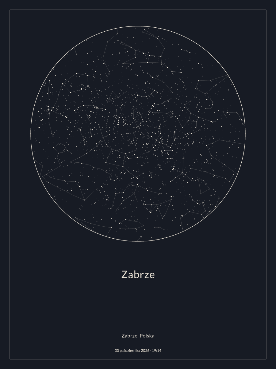 Zabrze: Mapa nocnego nieba, godz. 19:14, 30 października 2026