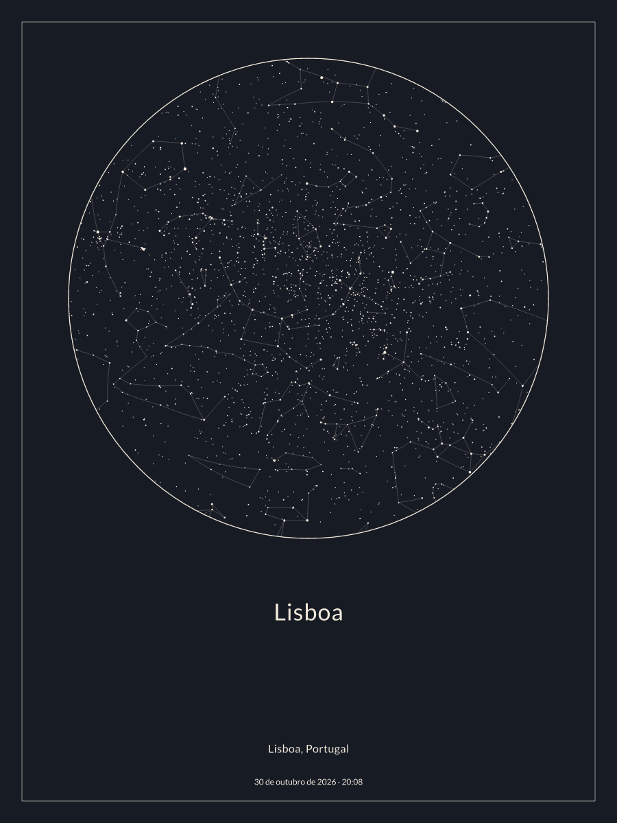 Mapa do céu noturno: Lisboa, 30 de outubro de 2026, 20:08