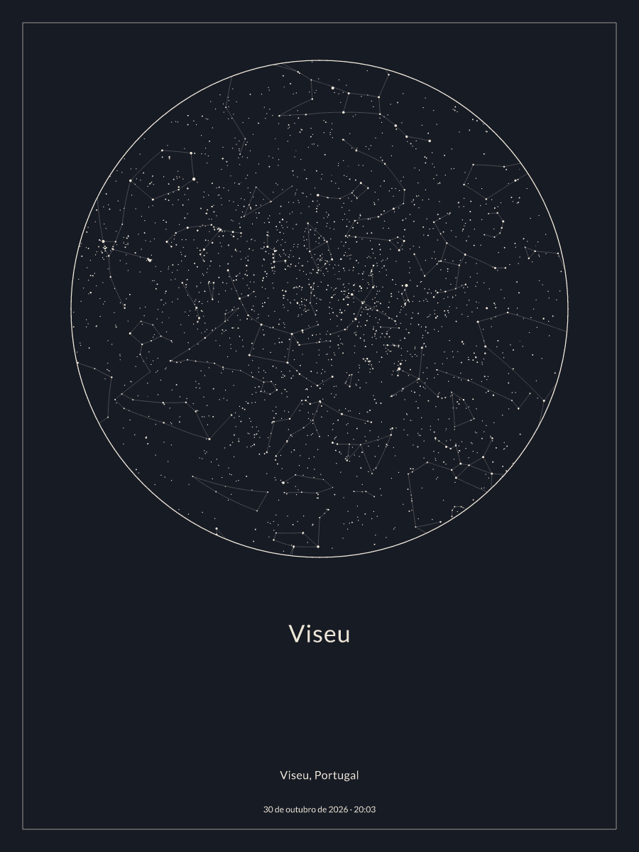 Mapa do céu noturno: Viseu, 30 de outubro de 2026, 20:03