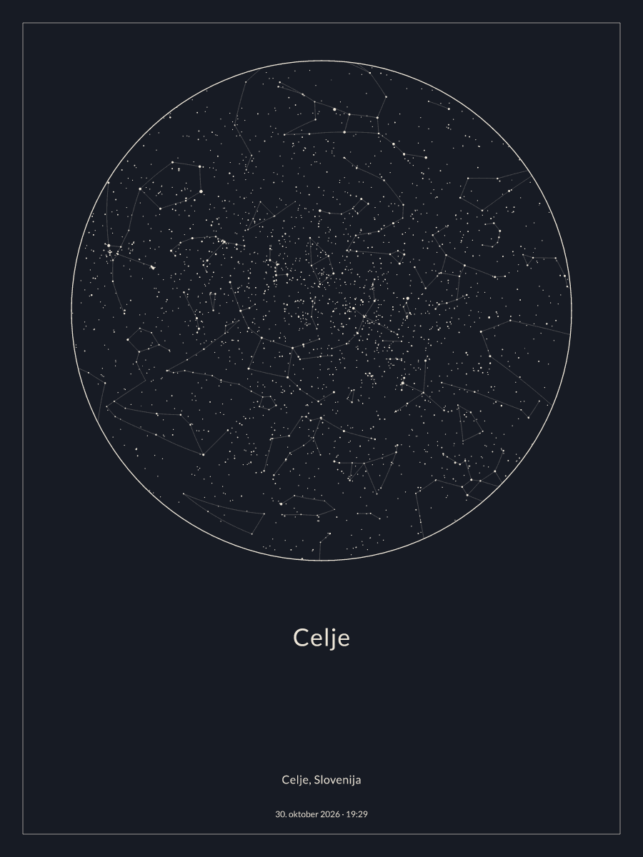 Celje: karta nočnega neba (ura: 19:29, datum: 30. oktober 2026)