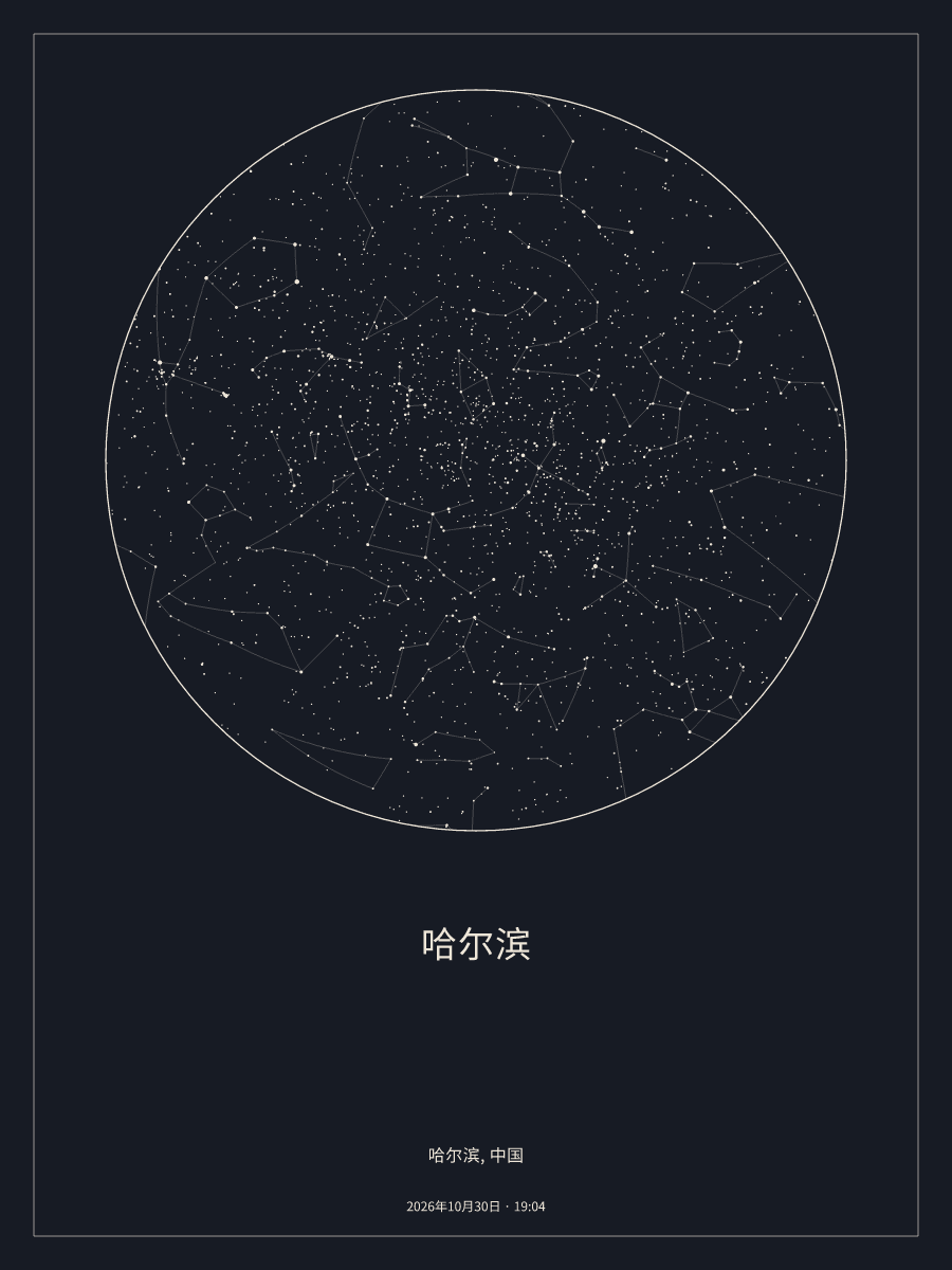 2026年10月30日 19:04哈尔滨上空的夜空星图