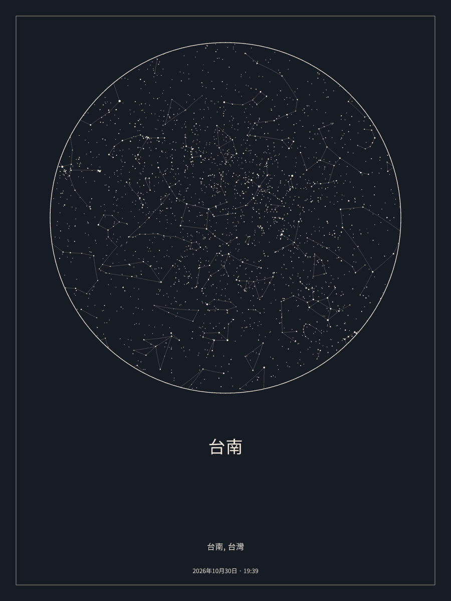 2026年10月30日 晚上7:39台南上空的夜空星圖