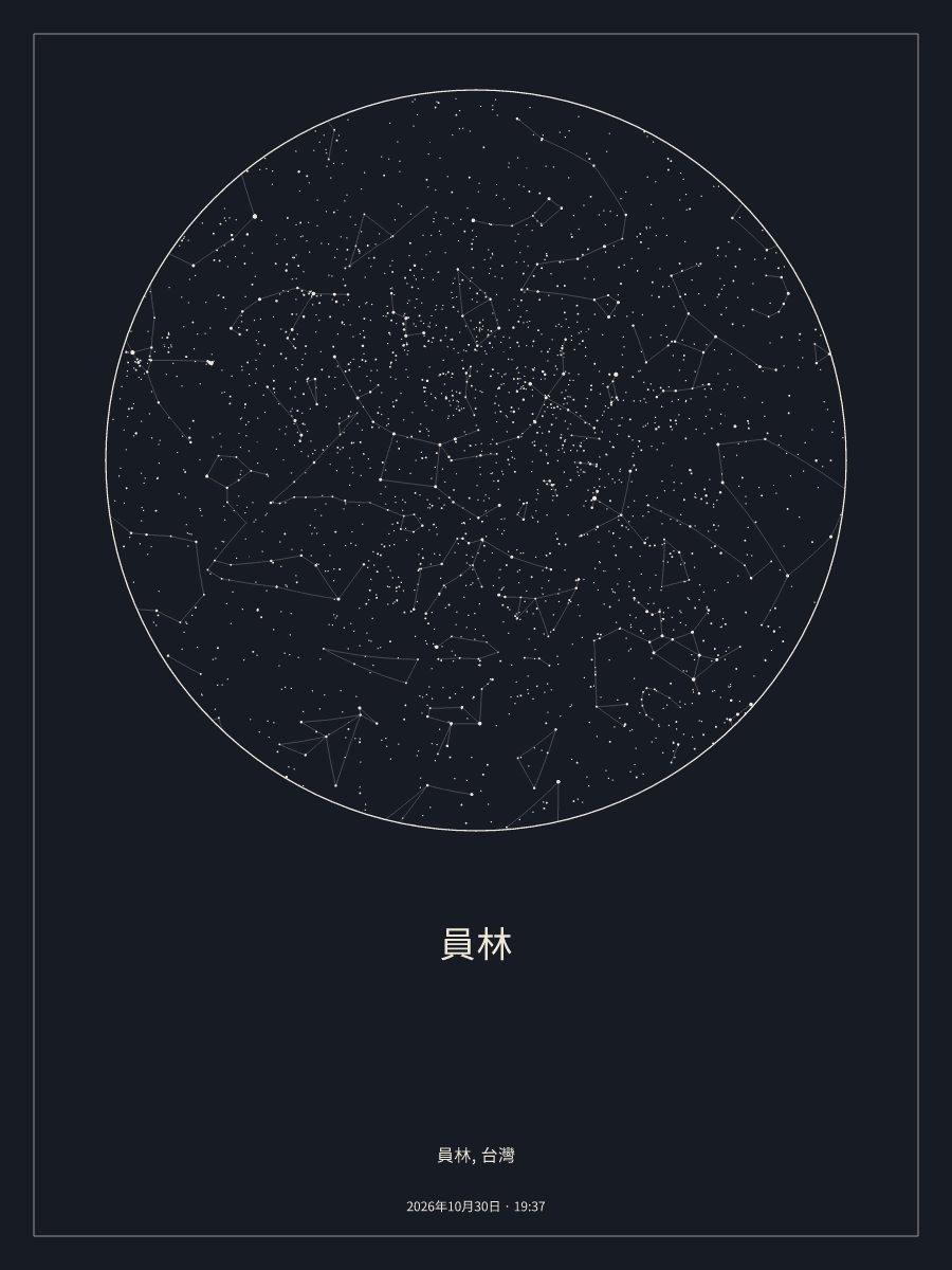 2026年10月30日 晚上7:37員林上空的夜空星圖